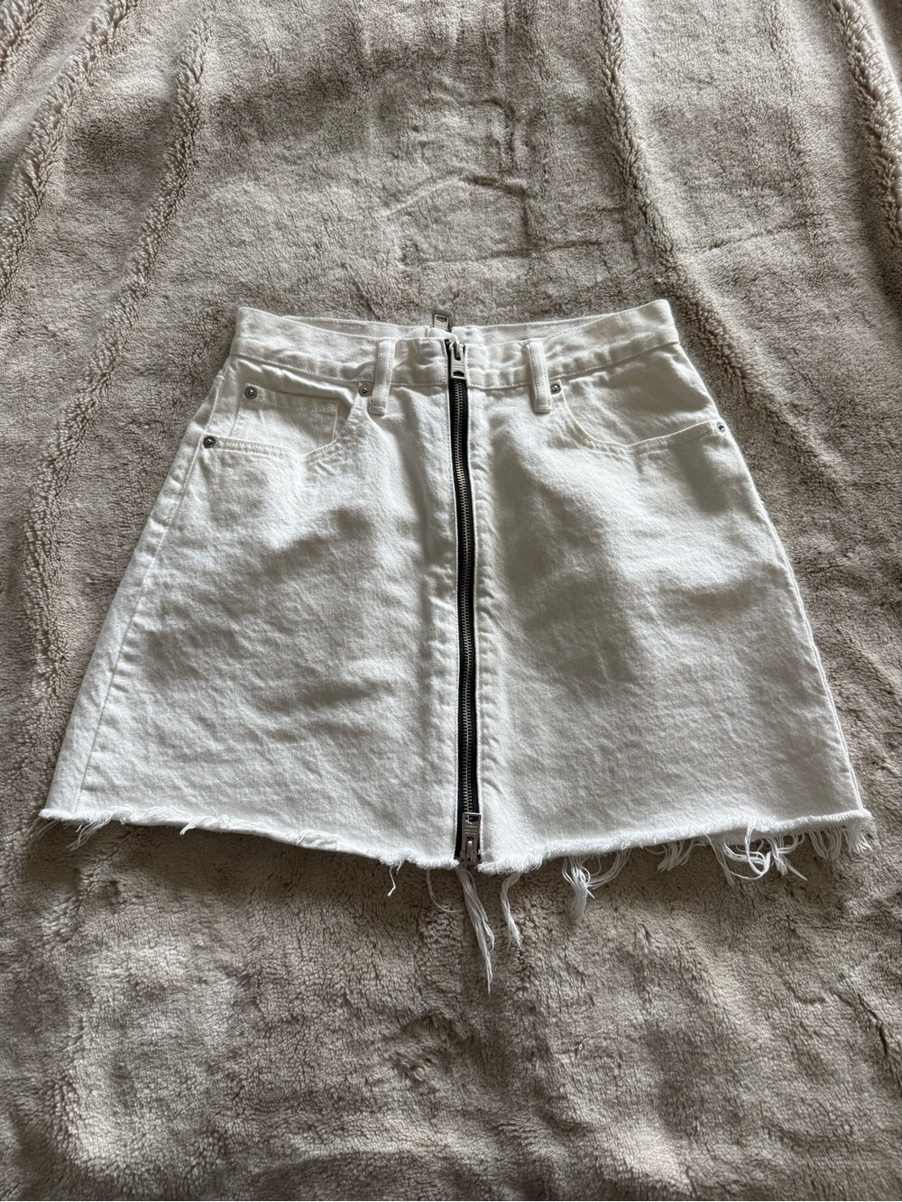 All saints double black zipper white denim high waisted skirt US 6